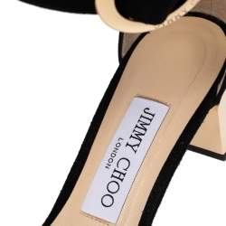 Pre Owned Jimmy Choo Black Suede Jamie Ankle Strap Sandals Size 37.5