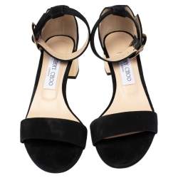 Pre Owned Jimmy Choo Black Suede Jamie Ankle Strap Sandals Size 37.5