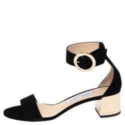 Pre Owned Jimmy Choo Black Suede Jamie Ankle Strap Sandals Size 37.5