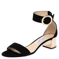 Pre Owned Jimmy Choo Black Suede Jamie Ankle Strap Sandals Size 37.5