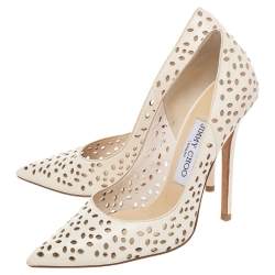 Pre Owned Jimmy Choo Cream Laser Cut Leather Romy Pumps Size 36
