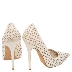 Pre Owned Jimmy Choo Cream Laser Cut Leather Romy Pumps Size 36