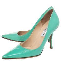 Pre Owned Jimmy Choo Green Leather Abel Pumps Size 38