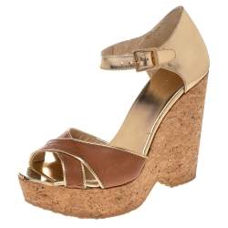 Pre Owned صندل جيمي تشو بابي جلد ذهبي ميتاليك/بني مزين مرآة كعب روكي فليني مقاس 39