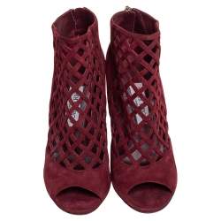 Pre Owned حذاء بوت جيمي تشو مقدمة مفتوحة قصة دريفت سويدي عنابي مقاس 39