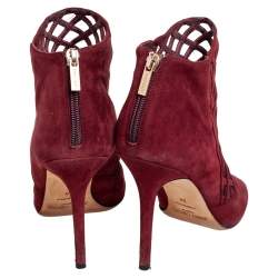 Pre Owned حذاء بوت جيمي تشو مقدمة مفتوحة قصة دريفت سويدي عنابي مقاس 39