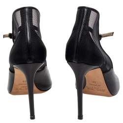 Pre Owned Jimmy Choo Black Leather And Mesh Trudie Peep Toe Ankle Strap Pumps Size 39