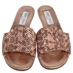 Pre Owned Jimmy Choo Rose Gold Snakeskin Nanda Flat Slides Size 37
