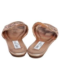 Pre Owned Jimmy Choo Rose Gold Snakeskin Nanda Flat Slides Size 37