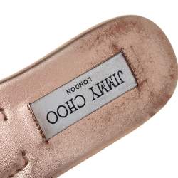 Pre Owned Jimmy Choo Rose Gold Snakeskin Nanda Flat Slides Size 37