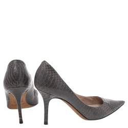 مملوكة مسبقًا حذاء كعب عالي جيمي تشو جلد ثعبان الماء رصاصي مقدمة مدببة مقاس 39.5