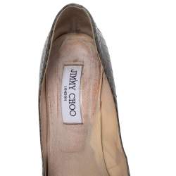 مملوكة مسبقًا حذاء كعب عالي جيمي تشو جلد ثعبان الماء رصاصي مقدمة مدببة مقاس 39.5