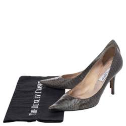 مملوكة مسبقًا حذاء كعب عالي جيمي تشو جلد ثعبان الماء رصاصي مقدمة مدببة مقاس 39.5