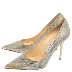 Pre Owned Jimmy Choo Gold Glitter and Fabric Romy Pointed Toe Pumps Size 36.5