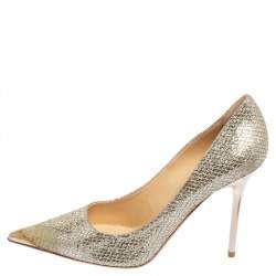 Pre Owned Jimmy Choo Gold Glitter and Fabric Romy Pointed Toe Pumps Size 36.5