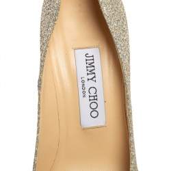 Pre Owned Jimmy Choo Gold Glitter and Fabric Romy Pointed Toe Pumps Size 36.5