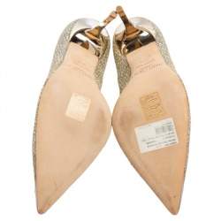 Pre Owned Jimmy Choo Gold Glitter and Fabric Romy Pointed Toe Pumps Size 36.5