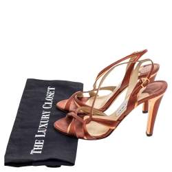 Jimmy Choo Metallic Bronze Leather Strappy Slingback Sandals Size 37.5