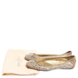 Pre Owned حذاء باليرينا فلات جيمي تشو ويبر سويدي بيج مزخرف بالكريستال مقاس 36.5