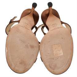 Pre Owned Jimmy Choo Brown Satin Embellished Ankle Strap Sandals Size 38.5