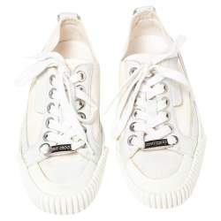 مملوكة مسبقًا Jimmy Choo Cream Canvas Low Top Sneakers Size 36