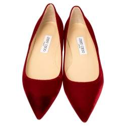 Pre Owned Jimmy Choo Red Velvet Ballet Flats Size 39