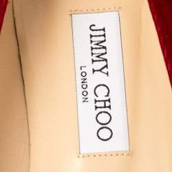 Pre Owned Jimmy Choo Red Velvet Ballet Flats Size 39