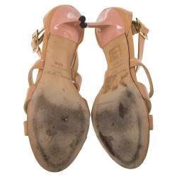 Jimmy Choo Beige  Patent Leather Vamp Strappy Sandals Size 36.5