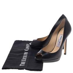 Pre Owned Jimmy Choo Black Leather Peep Toe Pumps Size 35