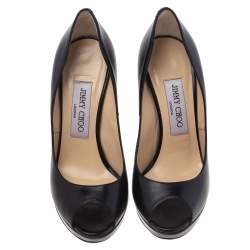 Pre Owned Jimmy Choo Black Leather Peep Toe Pumps Size 35