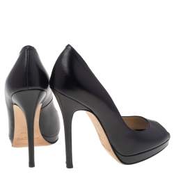 Pre Owned Jimmy Choo Black Leather Peep Toe Pumps Size 35