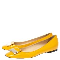 Pre Owned Jimmy Choo Mustard Patent Leather Harlow Ballet Flats Size 38.5