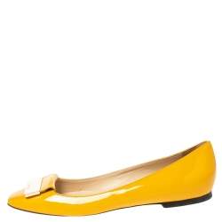Pre Owned Jimmy Choo Mustard Patent Leather Harlow Ballet Flats Size 38.5