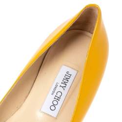 Pre Owned Jimmy Choo Mustard Patent Leather Harlow Ballet Flats Size 38.5