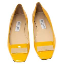 Pre Owned Jimmy Choo Mustard Patent Leather Harlow Ballet Flats Size 38.5
