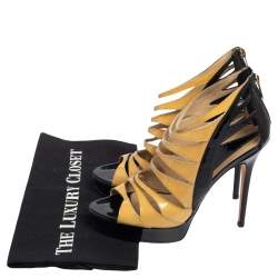 Pre Owned Jimmy choo Black/Yellow Patent Leather Cut Out Costa Sandals Size 37.5