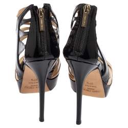 Pre Owned Jimmy choo Black/Yellow Patent Leather Cut Out Costa Sandals Size 37.5