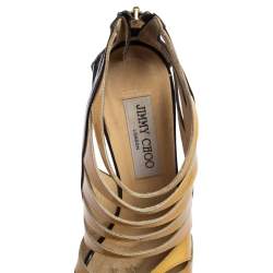 Pre Owned Jimmy choo Black/Yellow Patent Leather Cut Out Costa Sandals Size 37.5