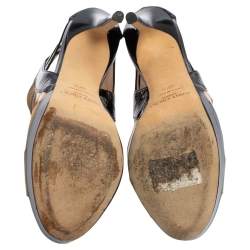 Pre Owned Jimmy choo Black/Yellow Patent Leather Cut Out Costa Sandals Size 37.5