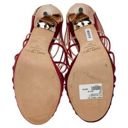 مملوكة مسبقًا صندل جيمي تشو موري جلد وقطيفة ذهبي/أحمر بسيور مقاس 40