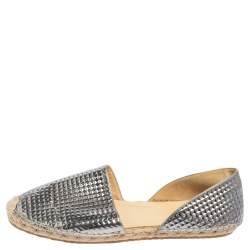 Pre Owned Jimmy Choo Silver Textured Leather Dreya D'Orsay Espadrille Flats Size 40