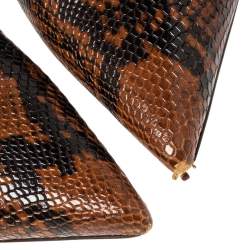 Pre Owned صندل جيمي تشو جلد نقشة الثعبان بني مقدمة مدببة بحزام للكاحل مقاس 36