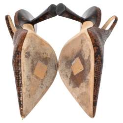 Pre Owned صندل جيمي تشو جلد نقشة الثعبان بني مقدمة مدببة بحزام للكاحل مقاس 36