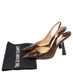 Pre Owned صندل جيمي تشو جلد نقشة الثعبان بني مقدمة مدببة بحزام للكاحل مقاس 36