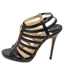 Pre Owned Jimmy Choo Black Python Leather Glenys Gladiator Platform Sandals Size 39