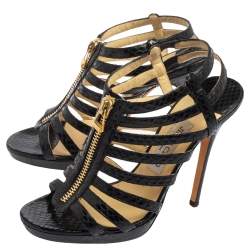 Pre Owned Jimmy Choo Black Python Leather Glenys Gladiator Platform Sandals Size 39