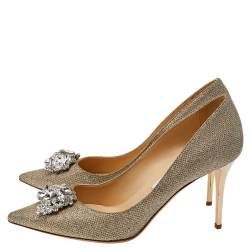 Pre Owned Jimmy Choo Gold Lame Fabric And Glitter Crystal Embellished Pumps Size 39