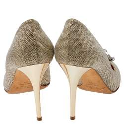 Pre Owned Jimmy Choo Gold Lame Fabric And Glitter Crystal Embellished Pumps Size 39