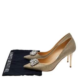 Pre Owned Jimmy Choo Gold Lame Fabric And Glitter Crystal Embellished Pumps Size 39