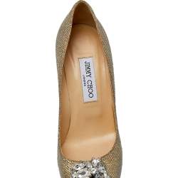 Pre Owned Jimmy Choo Gold Lame Fabric And Glitter Crystal Embellished Pumps Size 39